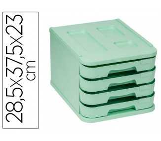 Fichero cajones de sobremesa faibo plastico 100% reciclable 4 cajones verde pastel 28,5x37,5x23 cm