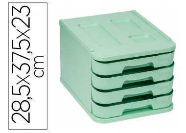 Fichero cajones de sobremesa faibo plastico 100% reciclable 4 cajones verde pastel 28,5x37,5x23 cm