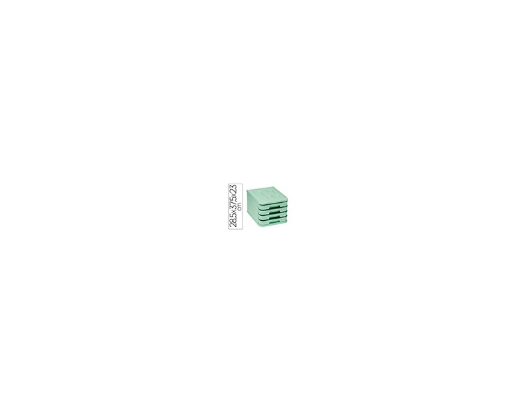 Fichero cajones de sobremesa faibo plastico 100% reciclable 4 cajones verde pastel 28,5x37,5x23 cm
