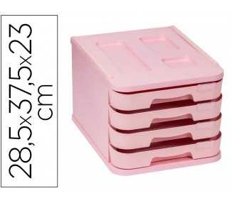 Fichero cajones de sobremesa faibo plastico 100% reciclable 4 cajones rosa pastel 28,5x37,5x23 cm