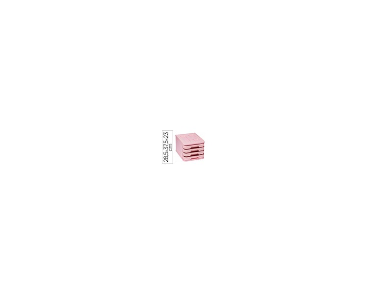 Fichero cajones de sobremesa faibo plastico 100% reciclable 4 cajones rosa pastel 28,5x37,5x23 cm