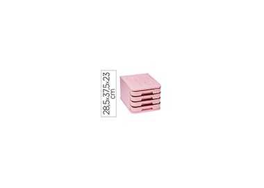 Fichero cajones de sobremesa faibo plastico 100% reciclable 4 cajones rosa pastel 28,5x37,5x23 cm