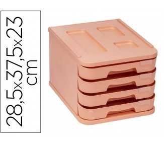 Fichero cajones de sobremesa faibo plastico 100% reciclable 4 cajones naranja pastel 28,5x37,5x23 cm