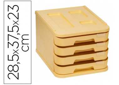 Fichero cajones de sobremesa faibo plastico 100% reciclable 4 cajones amarillo pastel 28,5x37,5x23 cm