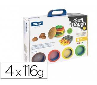 Pasta milan para modelar soft dough casa de las hamburguesas con herramientas maletin con 4 botes colores