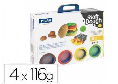 Pasta milan para modelar soft dough casa de las hamburguesas con herramientas maletin con 4 botes colores