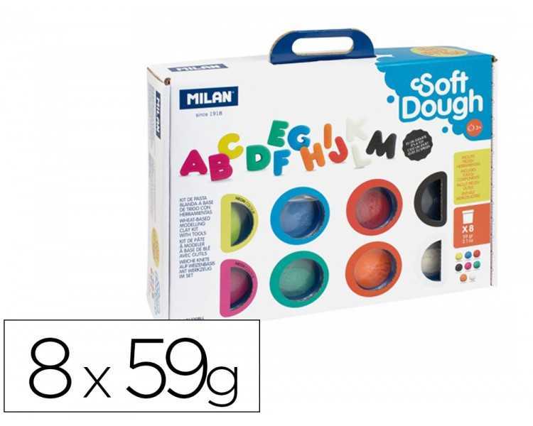 Pasta milan para modelar soft dough muchas letras con herramientas maletin con 8 botes colores surtidos 59 g
