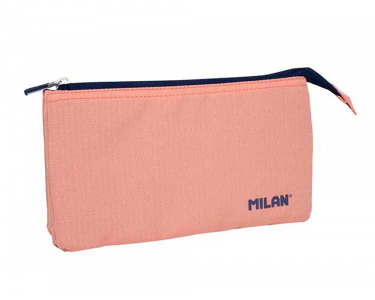 Bolso escolar portatodo milan 1918 collection 3 cremalleras y 5 compartimentos rosa 215x35x125 mm