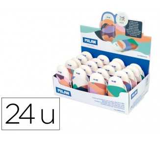 Goma de borrar milan the fun ovalada con funda caja de 24 unidades colores surtidos