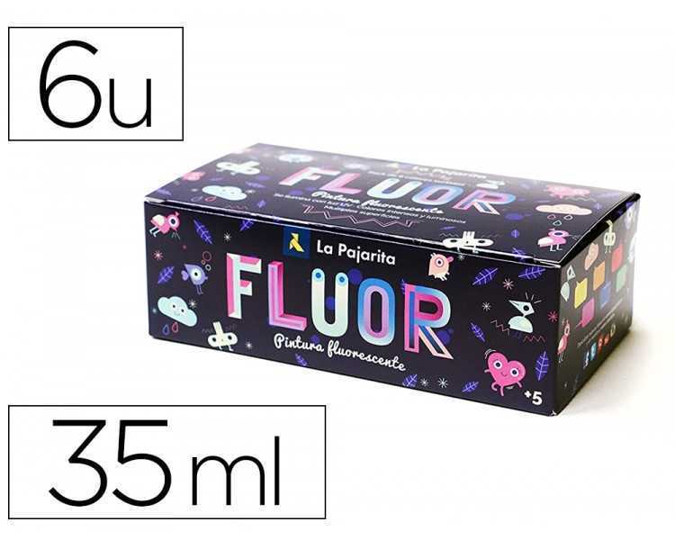 Pintura acrilica la pajarita fluorescente 35 ml caja de 6 unidades colores surtidos