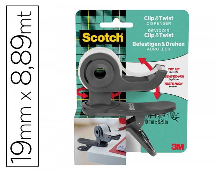 Portarrollo scotch clip & twist incluye 1 cinta scotch magic 8,89 mt x 19 mm