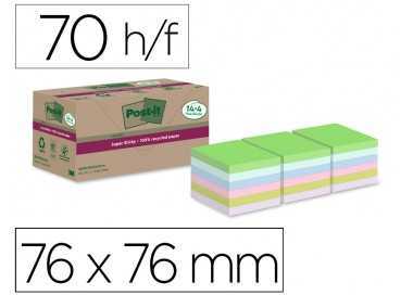 Bloc de notas adhesivas quita y pon post-it super sticky 76x76 mm 70 hojas recicladas paquete de 14 unidades