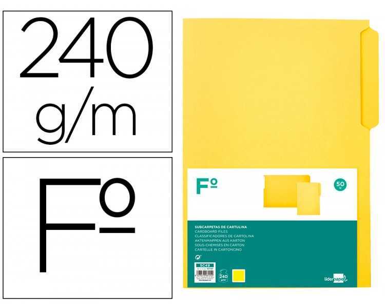 Subcarpeta cartulina liderpapel folio pestaña superior 240g/m2 color amarillo