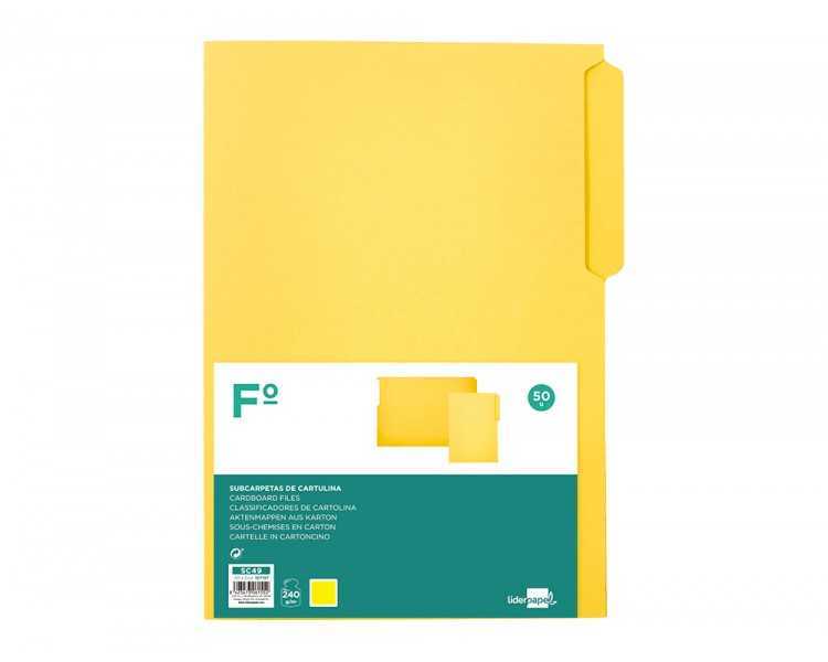 Subcarpeta cartulina liderpapel folio pestaña superior 240g/m2 color amarillo