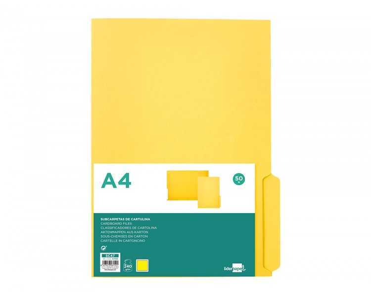 Subcarpeta cartulina liderpapel a4 pestaña inferior 240g/m2 color amarillo