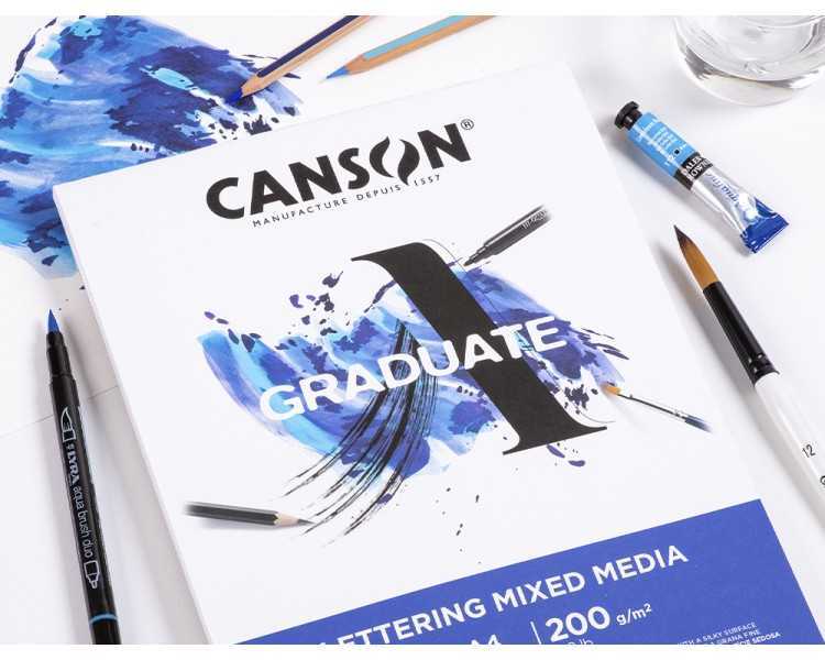 Bloc dibujo multitecnicas canson graduate lettering mixed media 210x297 mm cm 20 hojas 200 gr/m2