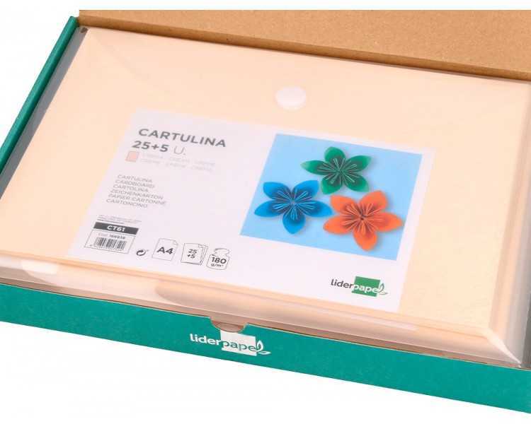 Cartulina liderpapel a4 180g/m2 crema paquete de 25+5 hojas