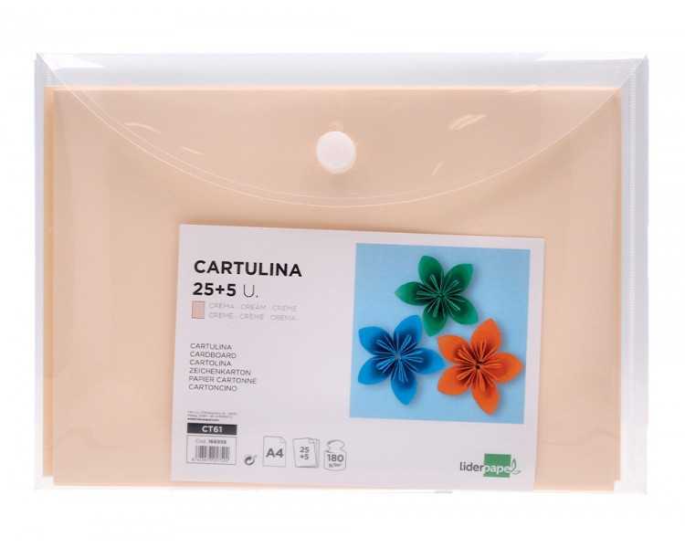 Cartulina liderpapel a4 180g/m2 crema paquete de 25+5 hojas