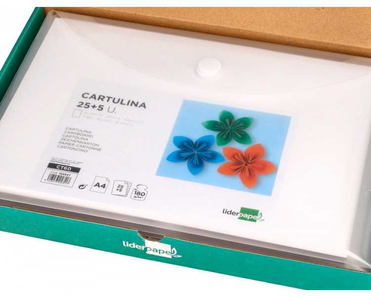 Cartulina liderpapel a4 180g/m2 blanco paquete de 25+5 hojas