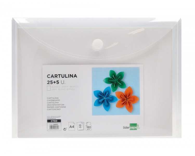Cartulina liderpapel a4 180g/m2 blanco paquete de 25+5 hojas