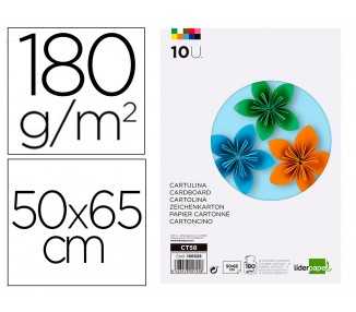 Cartulina liderpapel 50x65 cm 180g/m2 10 colores surtidos paquete de 10 hojas