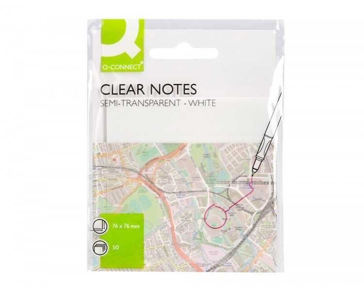 Bloc de notas adhesivas quita y pon q-connect 76x76 mm removible plastico translucido blanco 50 hojas