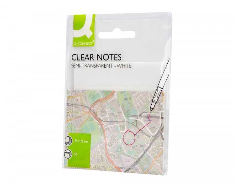 Bloc de notas adhesivas quita y pon q-connect 76x76 mm removible plastico translucido blanco 50 hojas