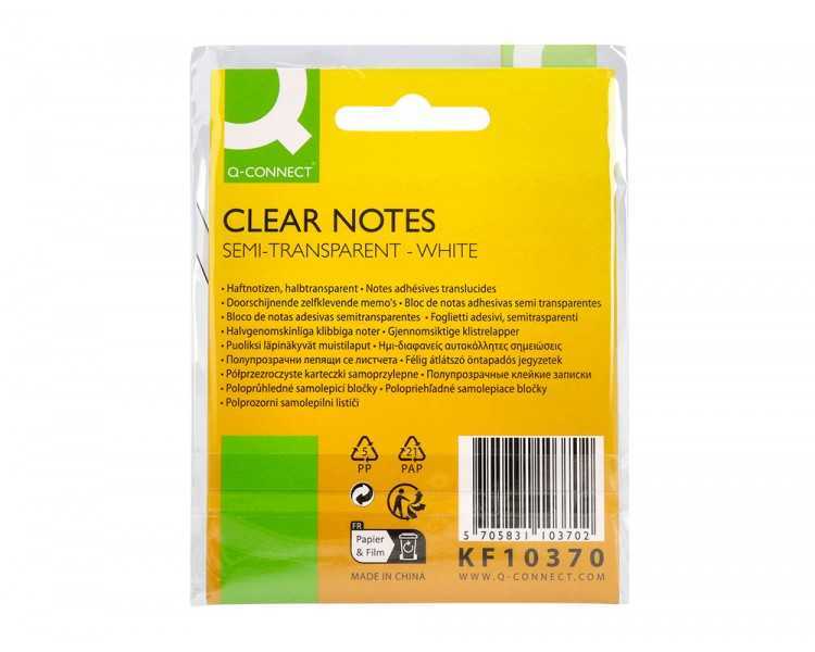 Bloc de notas adhesivas quita y pon q-connect 76x76 mm removible plastico translucido blanco 50 hojas