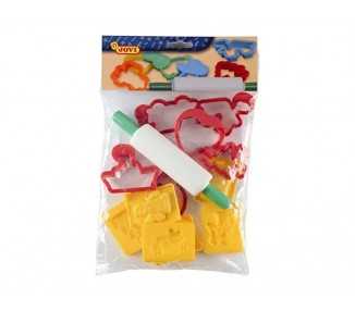 Juego jovi rodillo para plastilina + 12 moldes formas surtidas