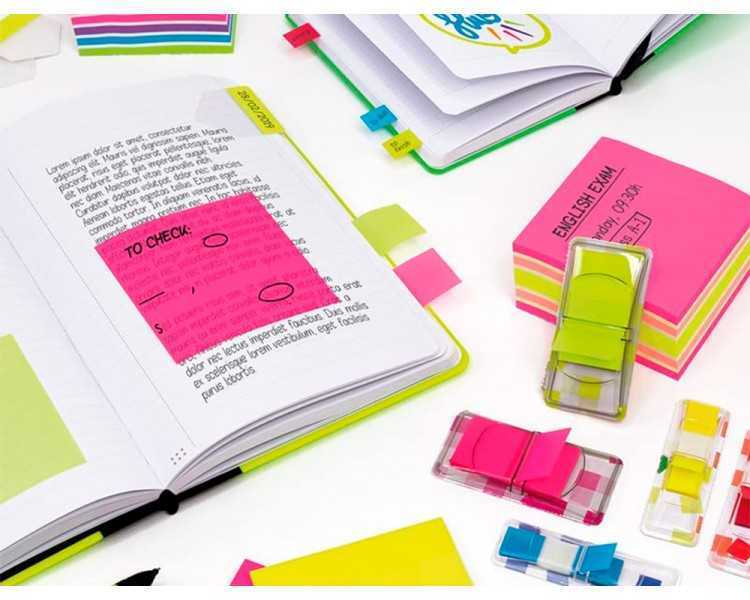 Bloc de notas adhesivas quita y pon milan 76x76 mm removible plastico translucido rosa fluor 50 hojas