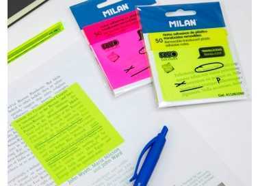 Bloc de notas adhesivas quita y pon milan 76x76 mm removible plastico translucido rosa fluor 50 hojas Bloc de notas adhesivas quita y pon milan 76x76 mm removible plastico translucido rosa fluor 50 hojas