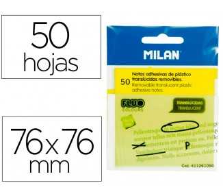 Bloc de notas adhesivas quita y pon milan 76x76 mm removible plastico translucido amarillo fluor 50 hojas