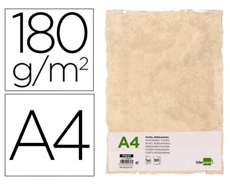 Papel pergamino liderpapel din a4 con bordes 180g/m2 color crema paquete de 50 hojas