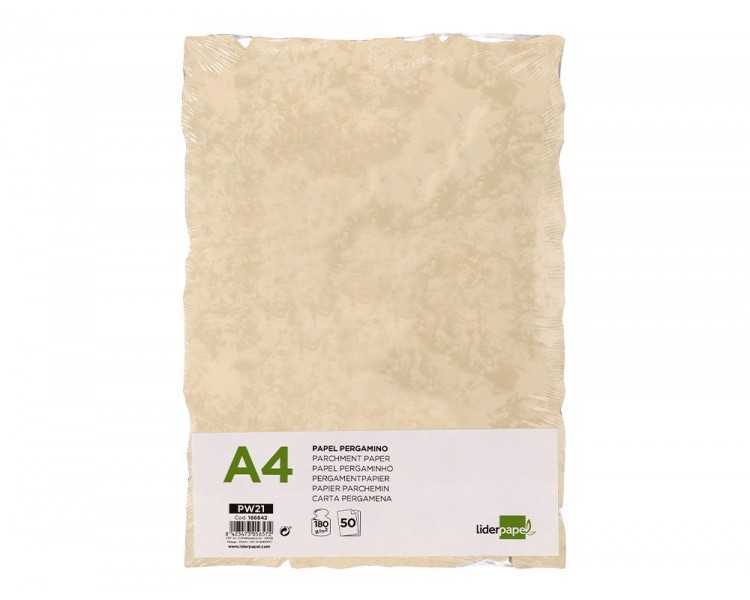 Papel pergamino liderpapel din a4 con bordes 180g/m2 color crema paquete de 50 hojas