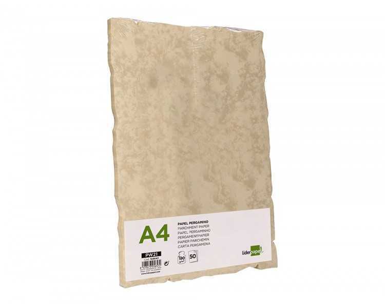 Papel pergamino liderpapel din a4 con bordes 180g/m2 color crema paquete de 50 hojas