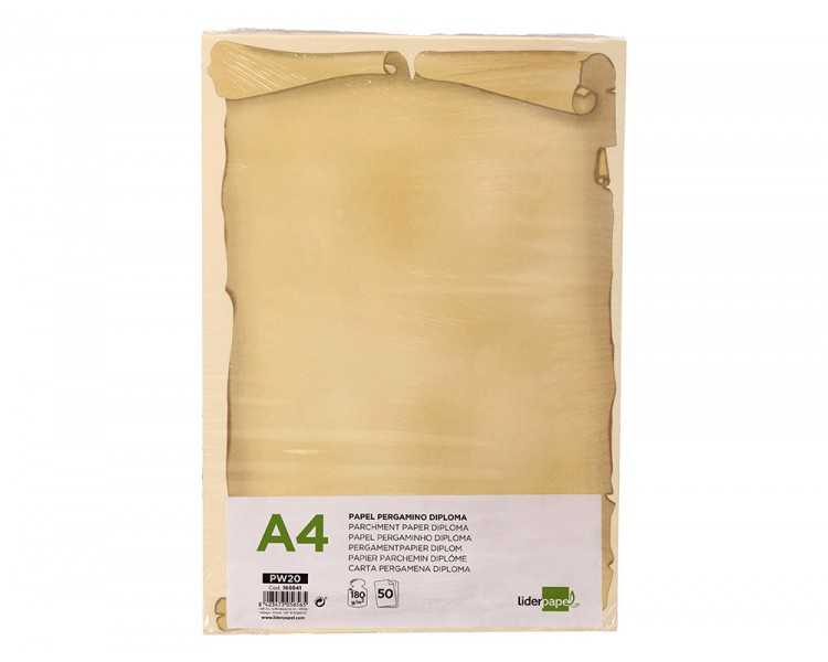 Papel pergamino liderpapel din a4 diploma 180 g/m2 paquete de 50 hojas