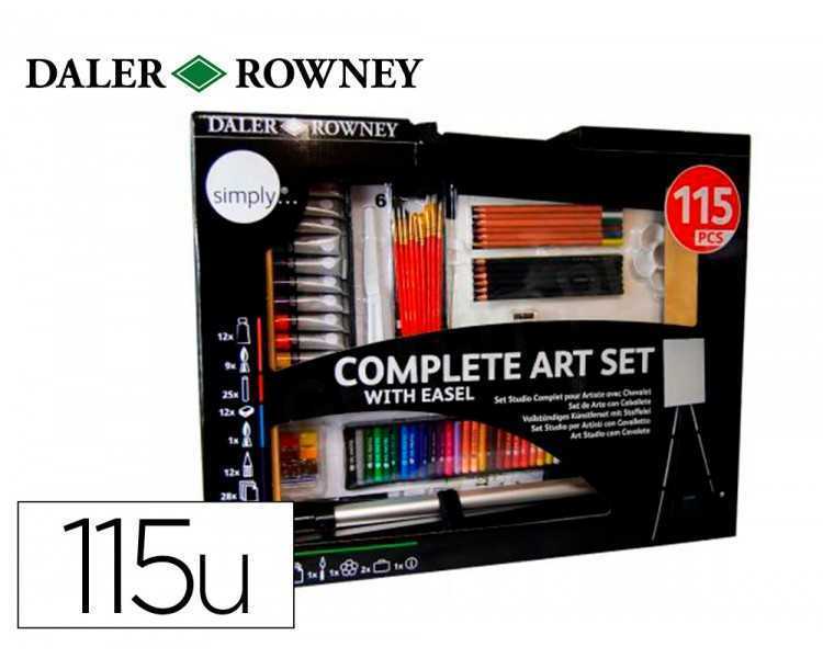 Set de pinturas daler rowney 115 piezas con caballete de aluminio plegable 457x73x584 mm