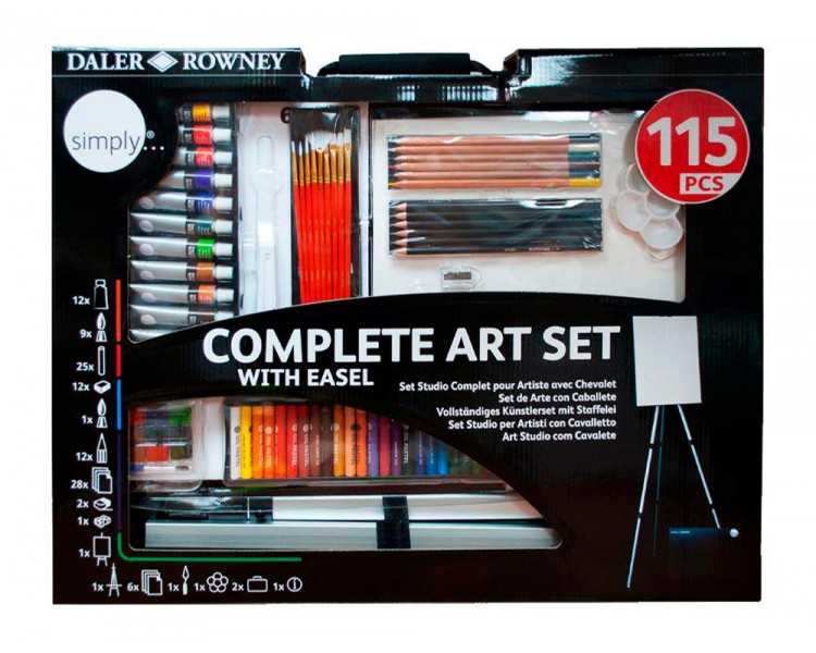 Set de pinturas daler rowney 115 piezas con caballete de aluminio plegable 457x73x584 mm