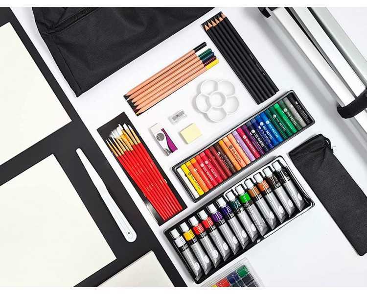 Set de pinturas daler rowney 115 piezas con caballete de aluminio plegable 457x73x584 mm