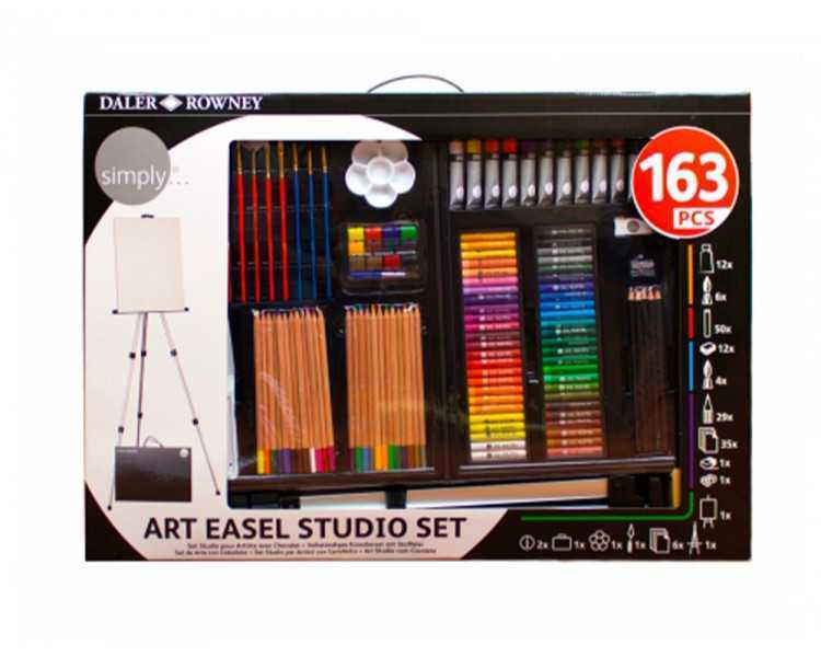 Set de pinturas daler rowney 163 piezas con caballete de aluminio plegable 500x70x727 mm