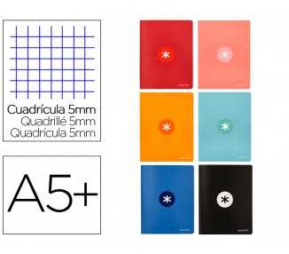 Libreta antartik a5+ plus cosida 48 hojas 90g/m2 cuadro 5mm con margen 6 colores surtidos
