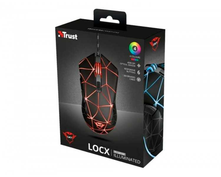 Raton trust gxt133 locx gaming optico luces led 800-4000 ppp 6 botones usb 2.0 cable 1,80 m color negro