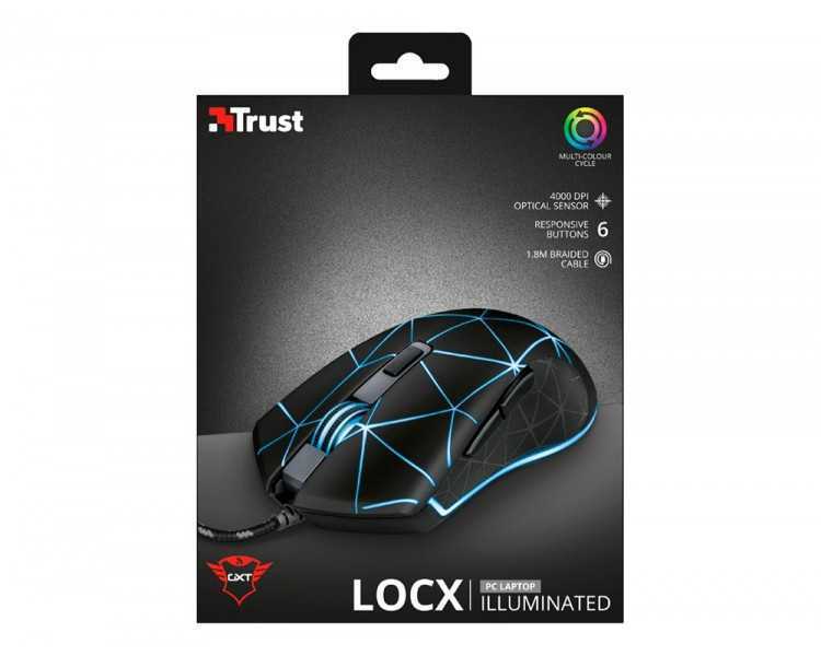 Raton trust gxt133 locx gaming optico luces led 800-4000 ppp 6 botones usb 2.0 cable 1,80 m color negro