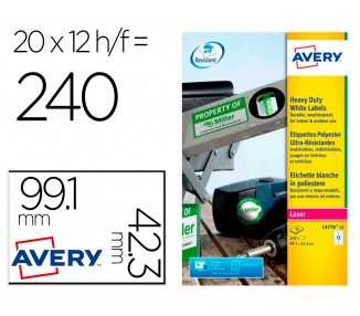 Etiqueta adhesiva resistente avery poliester blanco laser 99,1x42,3 mm caja de 240 unidades