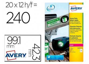 Etiqueta adhesiva resistente avery poliester blanco laser 99,1x42,3 mm caja de 240 unidades