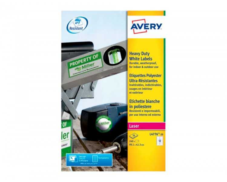 Etiqueta adhesiva resistente avery poliester blanco laser 99,1x42,3 mm caja de 240 unidades