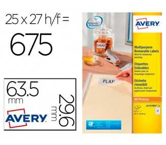Etiqueta adhesiva avery blanca removible laser ink-jet fotocopiadora 63,5x29,6 mm caja de 675 unidades