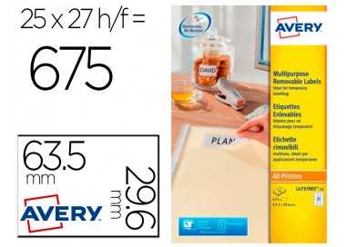 Etiqueta adhesiva avery blanca removible laser ink-jet fotocopiadora 63,5x29,6 mm caja de 675 unidades