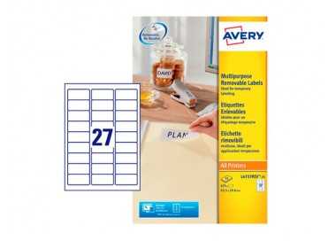 Etiqueta adhesiva avery blanca removible laser ink-jet fotocopiadora 63,5x29,6 mm caja de 675 unidades
