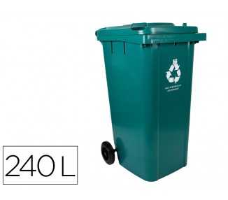 Papelera contenedor q-connect plastico con tapadera y ruedas 240 litros verde 1040x620x610 mm